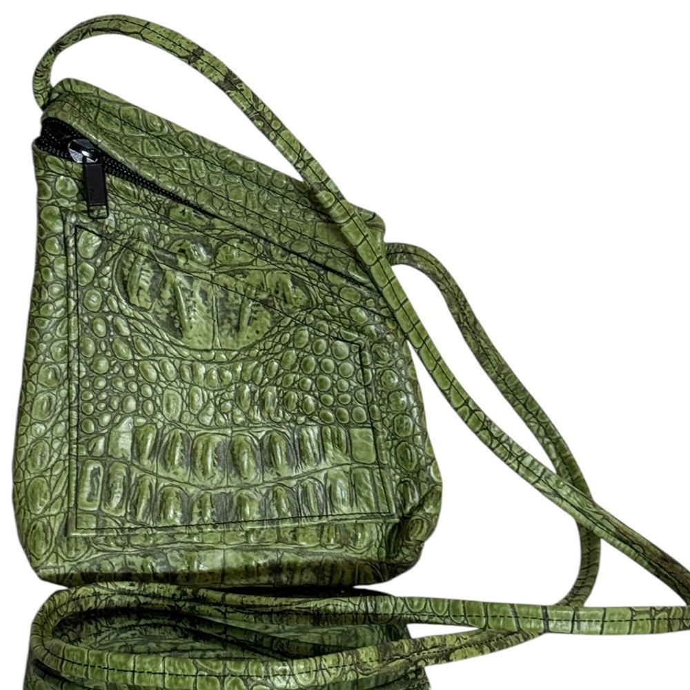 Tom Thomas Leathers Small Dragonfly Crossbody Bag Green Leather Croc Style